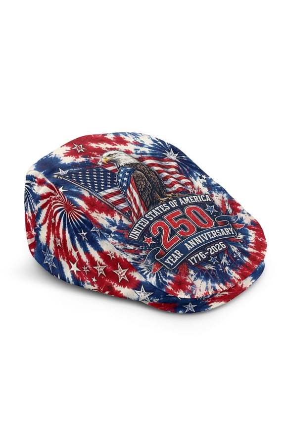 USA 250th Anniversary Eagle Pattern Light Flat Beret Hat, All-Match Lightweight Polyester Flat Cap for Golf Summer Walking