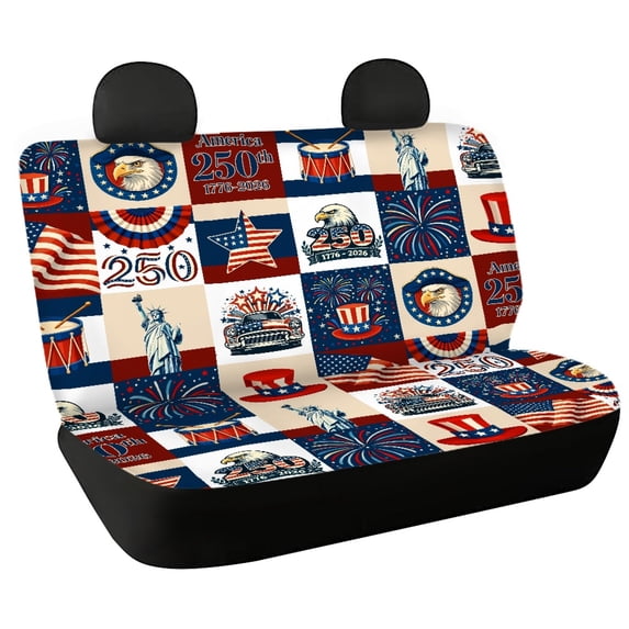 POLERO USA 250th Anniversary Patchwork Back Seat Covers with SUV Car, Waterproof All Weather Bench Seat Covers(2 Pcs)
