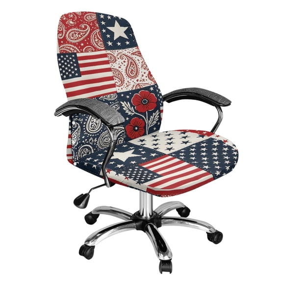POLERO USA Flag Patchwork Anti Slip All-in-One Computer Office Chair Covers, Stretch Elastic Cloth High Back Chair Slipcover for Dining
