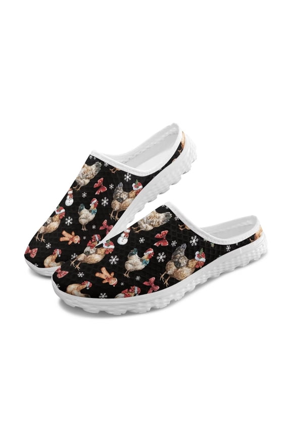 Ugly Christmas Snowflake Chicken Mules for Women Lady Christmas Shoes Lightweight Mesh Walking Shoes Anti Slip Sole Garden Clogs