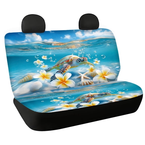 POLERO Underwater Sea Turtle with Plumeria & Seashells Design, Durable Universal Car Seat Cover Cushions Set of 2 Non-Slip Waterproof Auto Back Seat Protective Covers for Interior Automotive