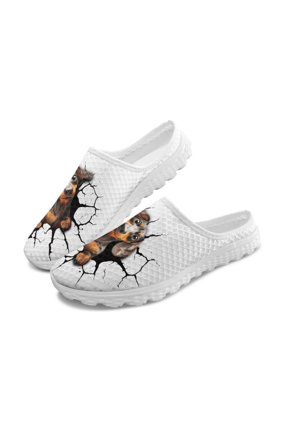 Chririnla Unisex Breathable Mesh Slip On Clogs | 3D Dachshund Dog Print | Lightweight Comfortable Summer Walking Shoes
