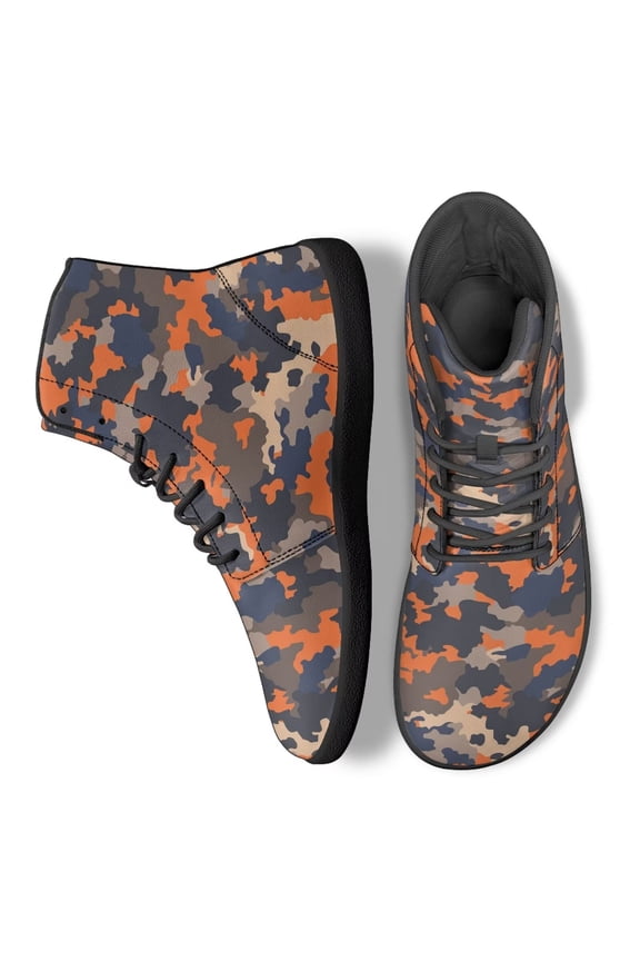 Unisex Mens Womens Blue Orange Camouflage Running Sneakers PU Leather Athletic Office Shoes Casual Hightop Walking Hiking Tennis Platform Shoes for Sports Outdoor Jogging Gym Fitness