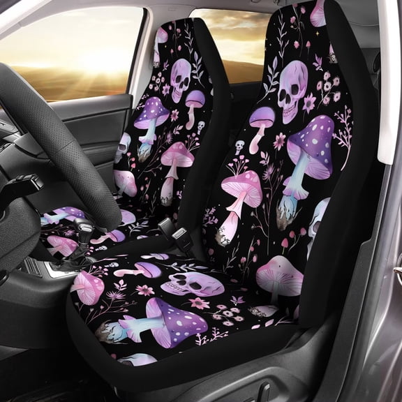 POLERO Universal 2pcs Front Seat Cover, Trippy Mushroom Skull Print Durable Car Seat Protector, Vehicle Seat Protector for Auto Sedan SUV Truck Auto Accessories