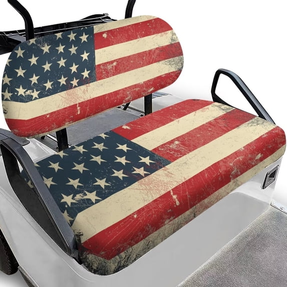 POLERO Universal Golf Cart Seat Covers Compatible with Ezgo Txt Front Seats, USA Flag Tea Stain Design Golf Cart Bench Seat Covers Breathable No Staples Needed