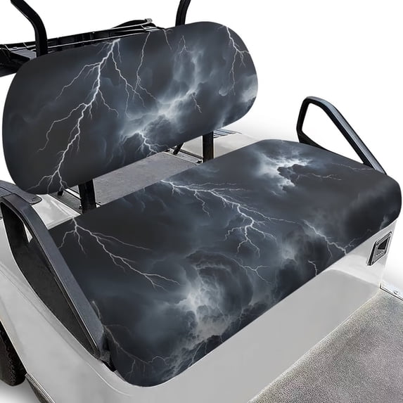 POLERO Univesal Golf Cart Seat Protector Set for Club Car Precedent Seats Dark Clouds and Lightning Print Washable Golf Cart Bench Seat Covers for Women Men Easy to Install