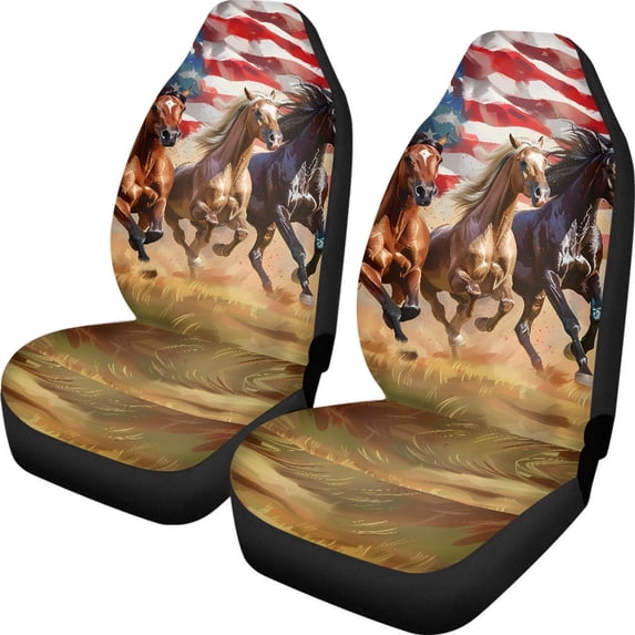 POLERO Vehicle Seat Covers Interior Decor, Breathable Front Seat Cover Auto Comfy, Galloping Horses on US Flag