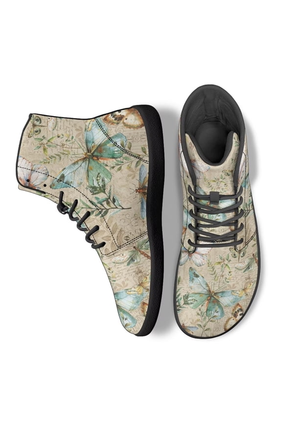 Vintage Butterfly Green High Top Tennis Sneakers for Women Lightweight Walking Barefoot Shoes Wide Toe Sport Outdoor Gym Running Training Hiking Sneaker Work Office Business Shoes