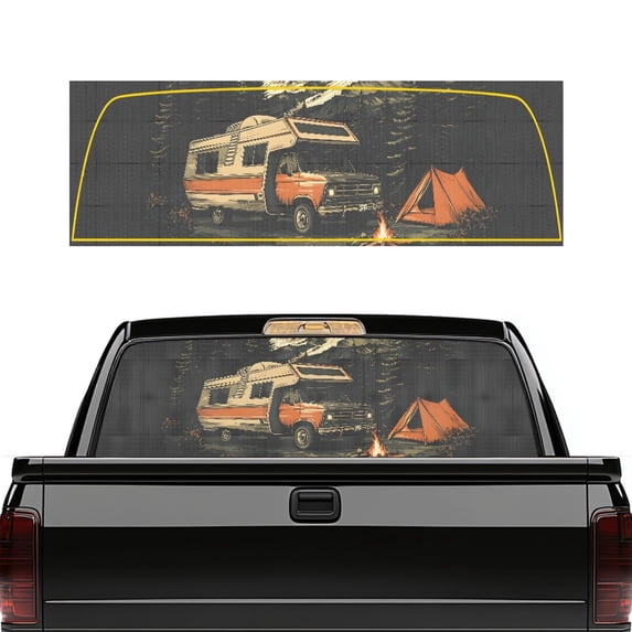 POLERO Vintage Camper Camping Print Pickup Car Window Stickers for Most Pickup Trucks, Vinyl Fade Proof Rear Window Decal with Universal
