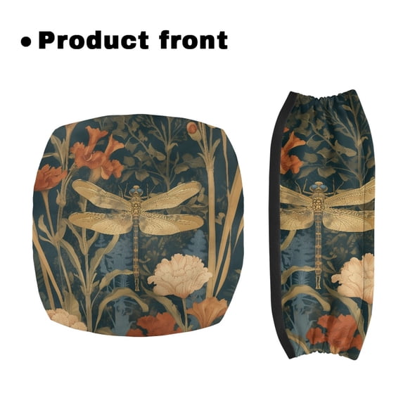 POLERO Vintage Dragonfly Floral Theme Rollator Walker Seat Covers Home for Elder, Easy to Clean Black Elastic Fabric Rollator Walker Seat and Backrest Covers