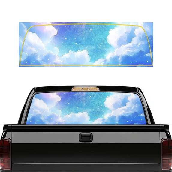 POLERO Watercolor Blue Sky Cloud Truck Rear Window Decal 66.9 x 22.4 Inch, Waterproof See-Through Vinyl Sticker for Most Pickup Truck Models