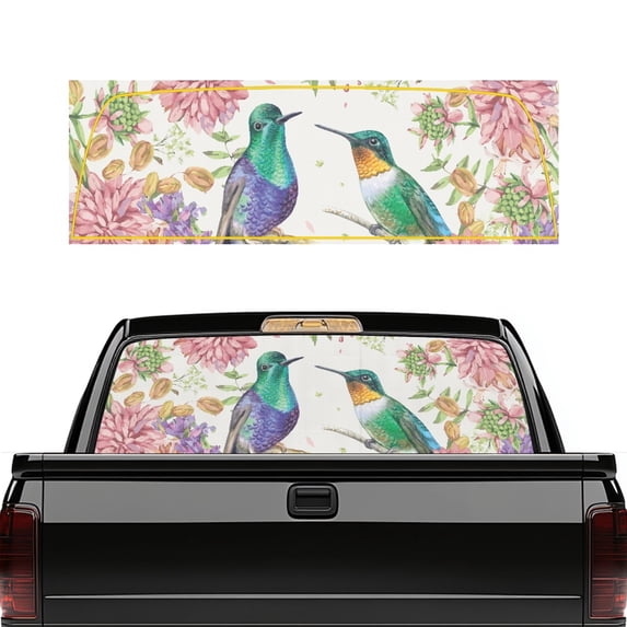 POLERO Watercolor Hummingbird Floral Truck Rear Window Decal, Durable Pickup Car Window Stickers Easy Installation Simple Installation Rear Window Decals for, 66.9 x 22.4 Inch