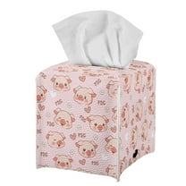 POLERO Waterproof Tissue Box Cover, PU Leather Square Car Tissue Holder with Pink Pig Pattern - Decorative Organizer for Bathroom Vanity Countertop, Night Stands, Office Desk & Car
