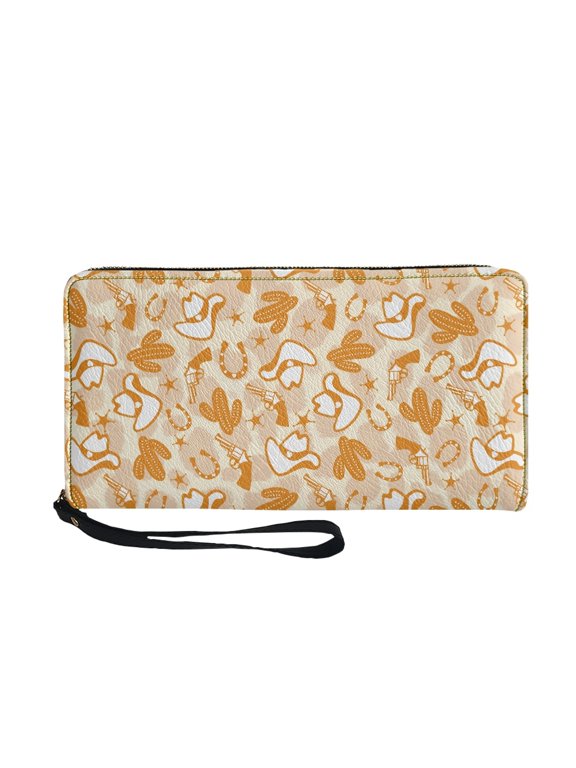 Western Cowboy Women's Wallets for Travel Beach, Wristlet Strap Long Wallet PU Leather Zip Around Small Wallet