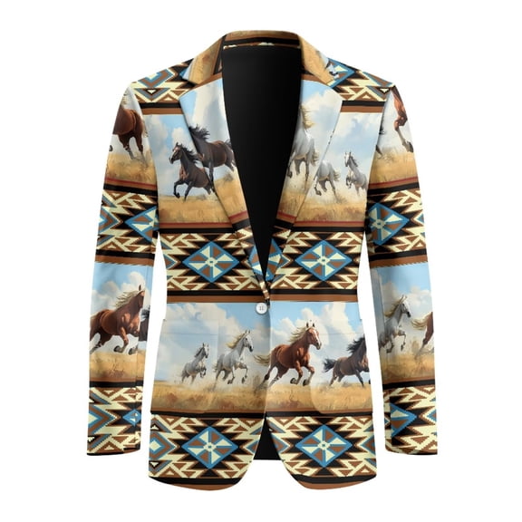 POLERO Western Horse Aztec Mens Tuxedo Jackets Paisley Dressy Business Formal Blazer Suit Casual One Button Sport Coat for Dinner,Prom,Party