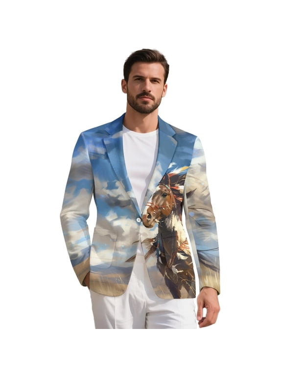 Western Horse Blazers for Men Derby Suit Open Front Jacket Kentucky Jacket Regular Fit Horse Clothes for Kentucky Derby Party