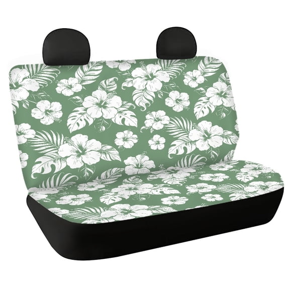 POLERO White Hibiscus Tropical Floral Print Car Rear Seat Protectors with SUV Sedan, Durable Non-Slip Car Back Seat Covers(2 Piece)