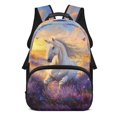 thumbnail image 1 of POLERO White Horse Lavender Design 17 Inch Backpack for Teenagers, Polyester Lightweight with Side Pocket Travel Ruckpack for Work, 1 of 10
