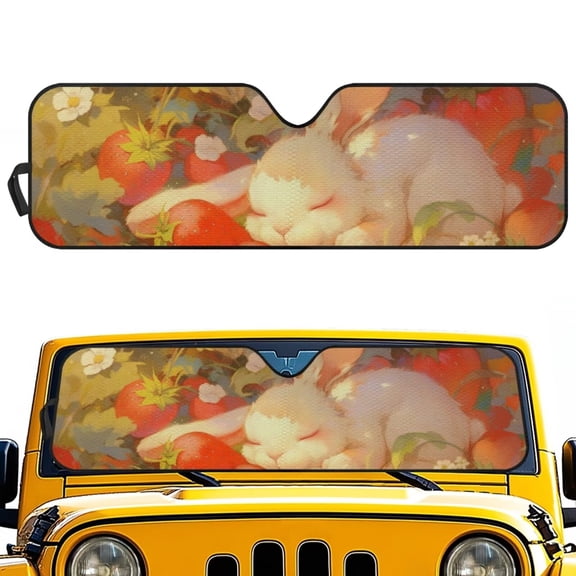 POLERO Windshield Sun Shade, Adorable Bunny Front Window Sunshade Car Accessories Universal Fit Off-road Vehicle Truck Sun Visor Protector, Keep Car Cool