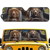 POLERO Windshield Sun Shade, Brown Bear Travel Front Window Sunshade Car Accessories Universal Fit Off-road Vehicle Truck Sun Visor Protector, Keep Car Cool