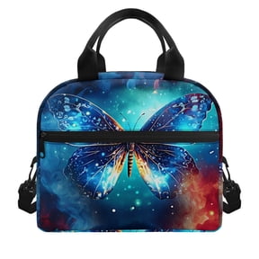 POLERO With Zipper Closure Thermal Lunch Tote for Office School, Aluminum Film Material Waterproof Lunch Cooler Tote, Butterfly Pattern Design