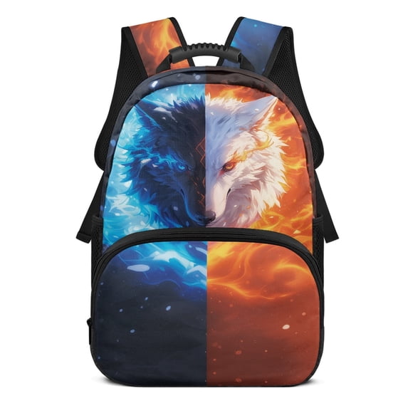 POLERO Wolf Pattern Large Capacity Backpack for School Sport, Multi-Pocket Adjustable Shoulder Strap Polyester Schoolbags
