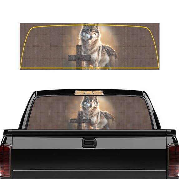 POLERO Wolf Pattern Truck Rear Window Decal for Most Pickup Trucks, Weatherproof See Through Vinyl Car Window Sticker