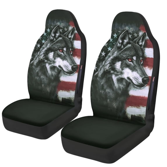 POLERO Wolf US Flag Pattern, Removable Dust Proof Car Seat Covers Washable Front Seat Covers for Auto
