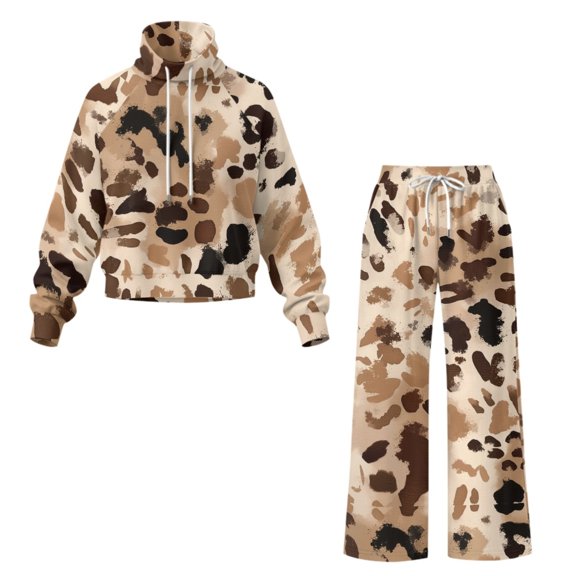 POLERO Women's 2 Piece Matching Outfit Tracksuits for Autumn Cool Morning, Graffiti Texture Design Spandex Blend High Collar Women's Sweat Suit with Skin Friendly