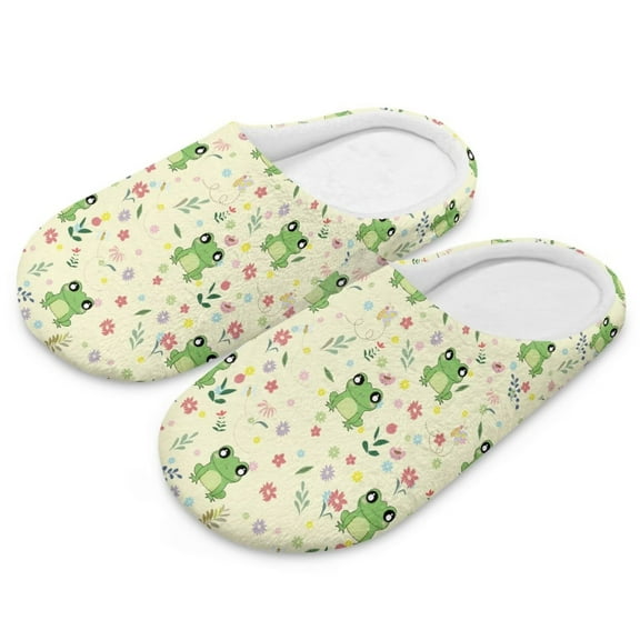 POLERO Women's Cartoon Frog Floral Print Closed Toe Slippers for Women Soft Indoor Slippers Memory Foam Bedroom Shoes, Size 12-13