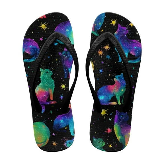 POLERO Women's Cat Hologram Beach Flip Flops Bathroom Non-Slip Rubber Sole Lightweight Sandals for Women
