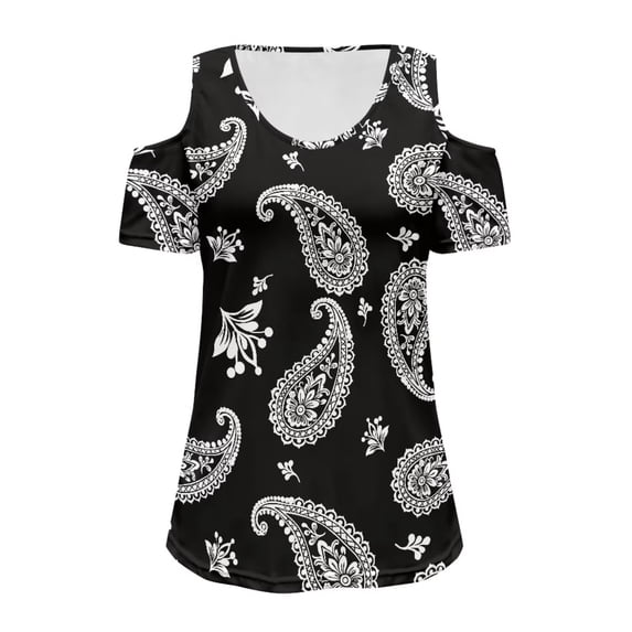 POLERO Women's Cut Out Cold Shoulder Tops, Boho Floral Print Summer Tees, Short Sleeve Sexy Shirts Vacation Hawaii Tunic for Travel Shopping Soft Lightweight L