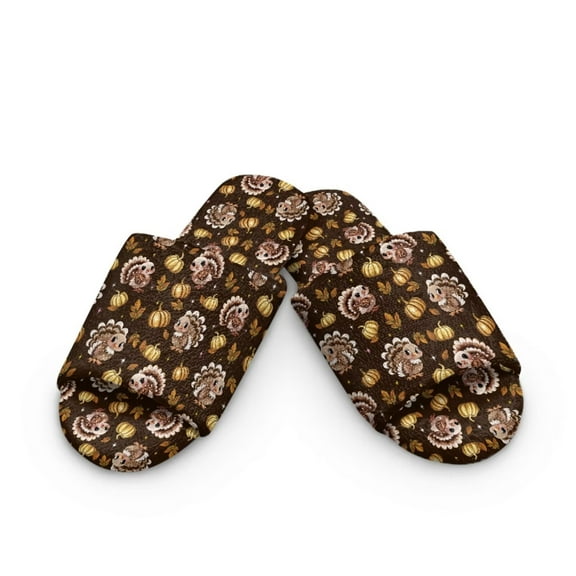 POLERO Women's Cute Turkey Brown Print Open Toe Slippers for Women Soft Sole Cotton Slide Thanksgiving Lightweight Indoor Slippers Bedroom Shoes, Size 7.5-8.5