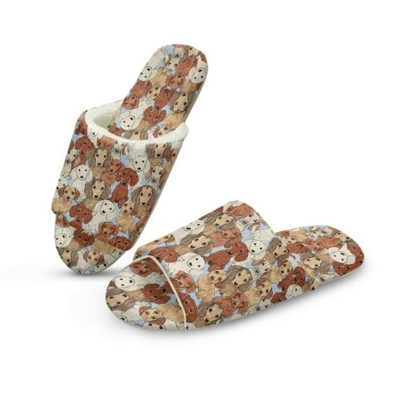 POLERO Women's Dachshund Dogs Print Memory Foam Open Toe Slippers for Women Soft Indoor Slippers Bedroom Shoes, Size 6-7