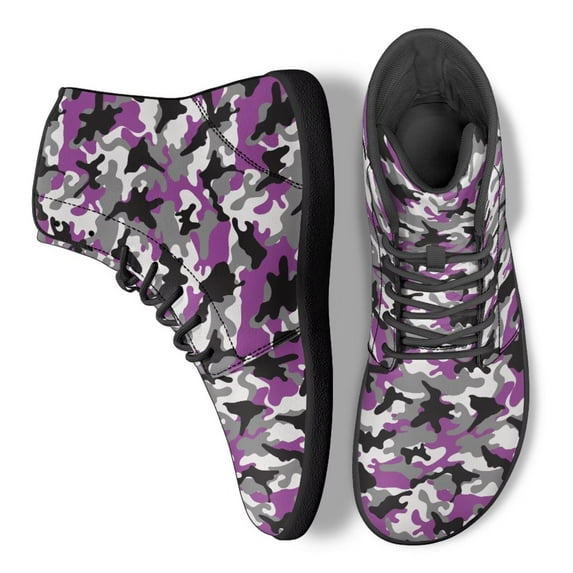 POLERO Women's Purple Black Camouflage Walking Sneaker PU Leather Work Office Business Shoes Lace Up Athletic Running Cycling Flat Shoes Travel Training Walk Hiking Sneakers for Women Ladies