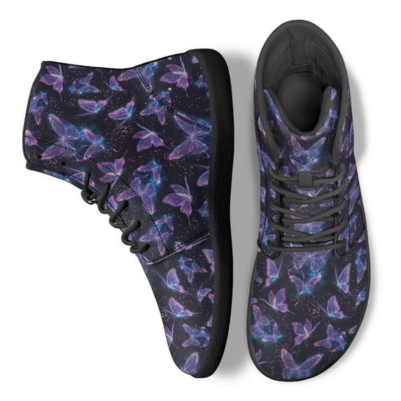 POLERO Women's Purple Butterfly Blue Galaxy Star Walking Shoes High Top Office Work Flats Shoes High Top Running Athletic Sneakers for Walking Travel Outdoor Fitness Gym Indoor Sneaker