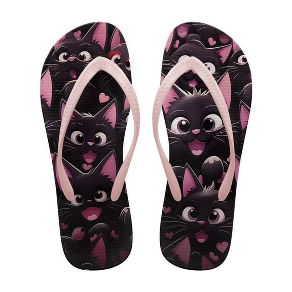 POLERO Women's Purple Cartoon Cat Flip Flops Sandals, Fashion Beach Pool Thong Sandals for Walking Slide Shoes