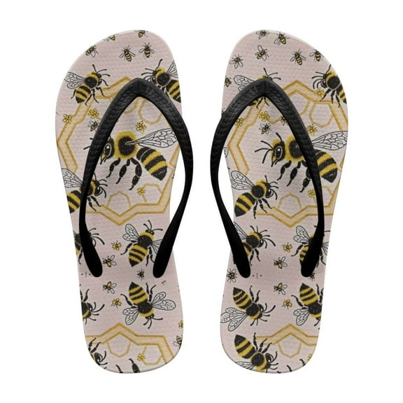 POLERO Womens Bees Flip Flops Cushion Yoga Mat Footbed Summer Beach Lightweight Beach Sandals for Woman