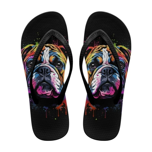 POLERO Womens English Bulldog Flip Flops Non-Slip Rubber Sole Soft Beach Sandals for Woman Daily Walking
