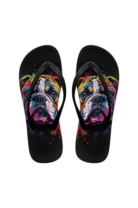 Womens English Bulldog Flip Flops Non-Slip Rubber Sole Soft Beach Sandals for Woman Daily Walking