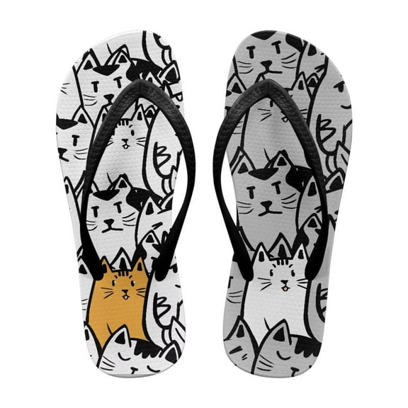 POLERO Womens Fashion Flip Flops Funny Cartoon Kitten Non-Slip Rubber Sole Soft Beach Sandals for Woman Daily Walking