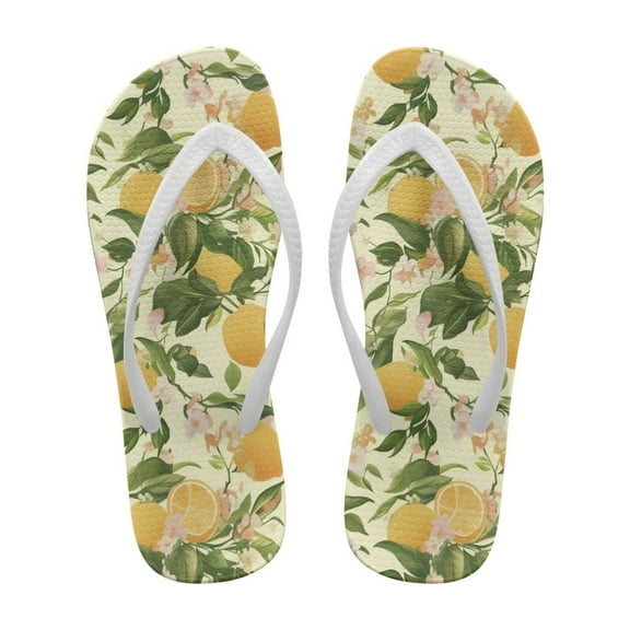 POLERO Womens Fashion Flip Flops Non-Slip Rubber Sole Soft Retro Lemon Beach Sandals for Woman Daily Walking
