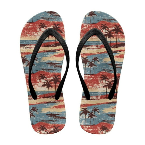 POLERO Womens Fashion Flip Flops Palm Trees Slip On Cushion Yoga Mat Soft Thong Sandals for Walking