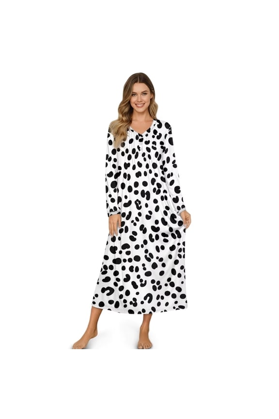 Womens Long Sleeve Nightgowns Button Down White Leopard Print Loose Full Length House Dress Warm Night Shirts Comfy Nightgown Sleepwear, 2XL