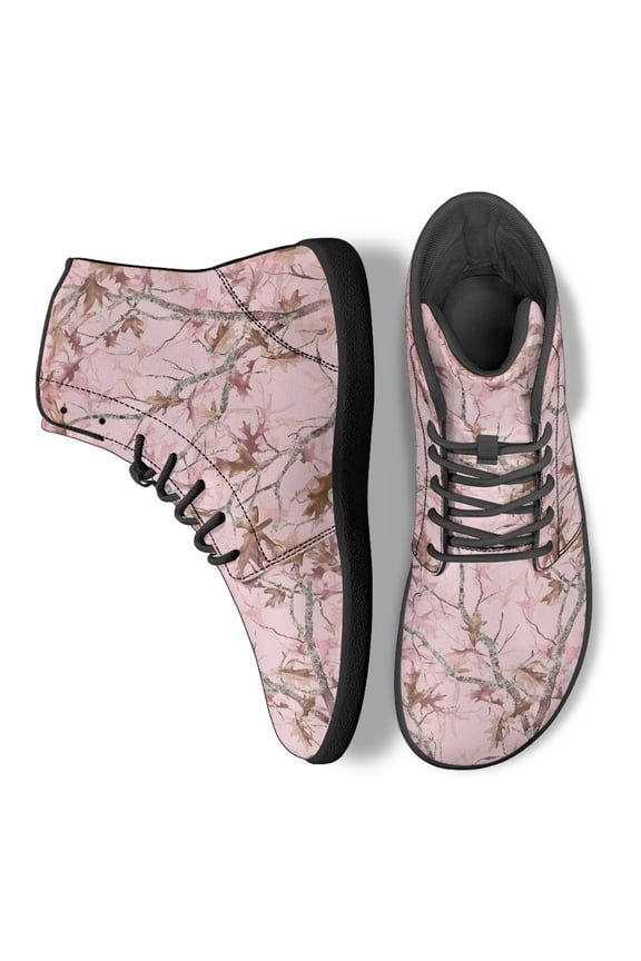 Womens Pink Camo Hunting Leaf Walking Shoes High Top Running Basketball Sneakers PU Leather Casual Walk Tennis Athletic Fitness Sneaker for Women Cycling Jogging Gym Fitness Shoes