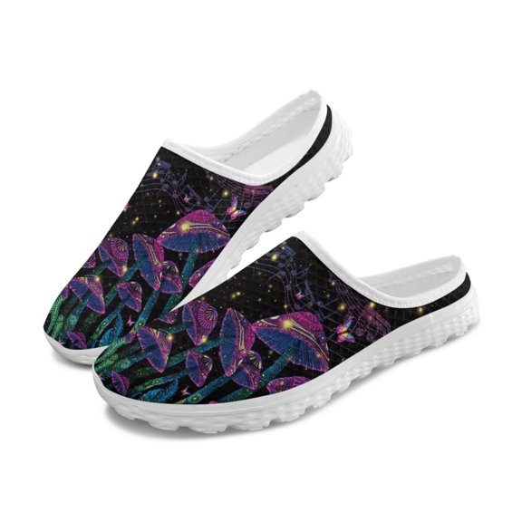 POLERO Womens Shoes Mule Clog Fashion Casual Slip on Sneakers Lightweight Sport Comfortable Backless House - Mushroom Butterfly Music Note