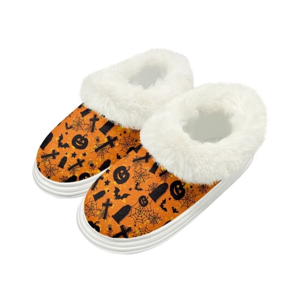 POLERO Womens Slippers Halloween Pumpkin Tombstone Print Winter House Slippers for Women Men Thick Sole Indooor Bedroom Shoes Cozy Gifts, Size 7-8
