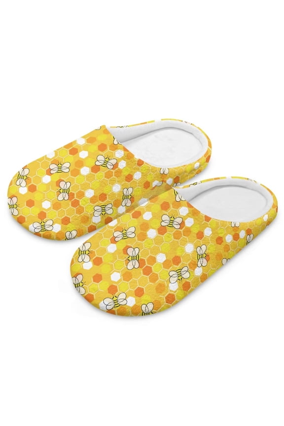 Yellow Bees Print Slippers for Women Japanese Style House Slippers Indoor Lightweight Closed Toe Bedroom Soft Sole Sandals for Home Use, Size 7.5-8.5
