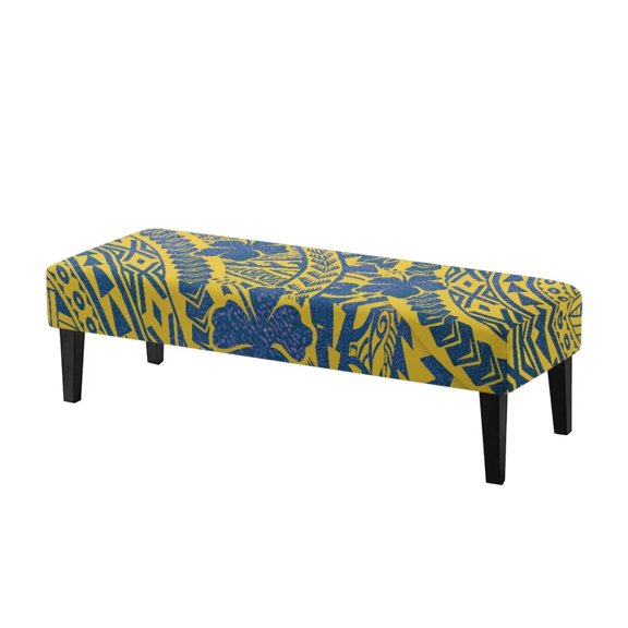 POLERO Yellow Polynesian Tribal Print Bench Seat Cover Stretch Rectangle Long Bench Cushion Cover with Elastic Edge Removable Seat Protector for Bedroom, Kitchen