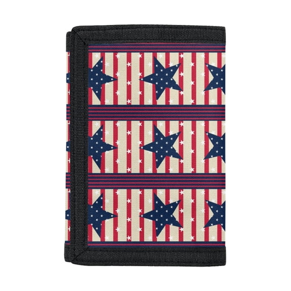 POLERO Youth Wallet Stars And Stripes Print Slim Trifold Card Wallet for Travel, Polyester Lightweight Kids Trifold Wallet